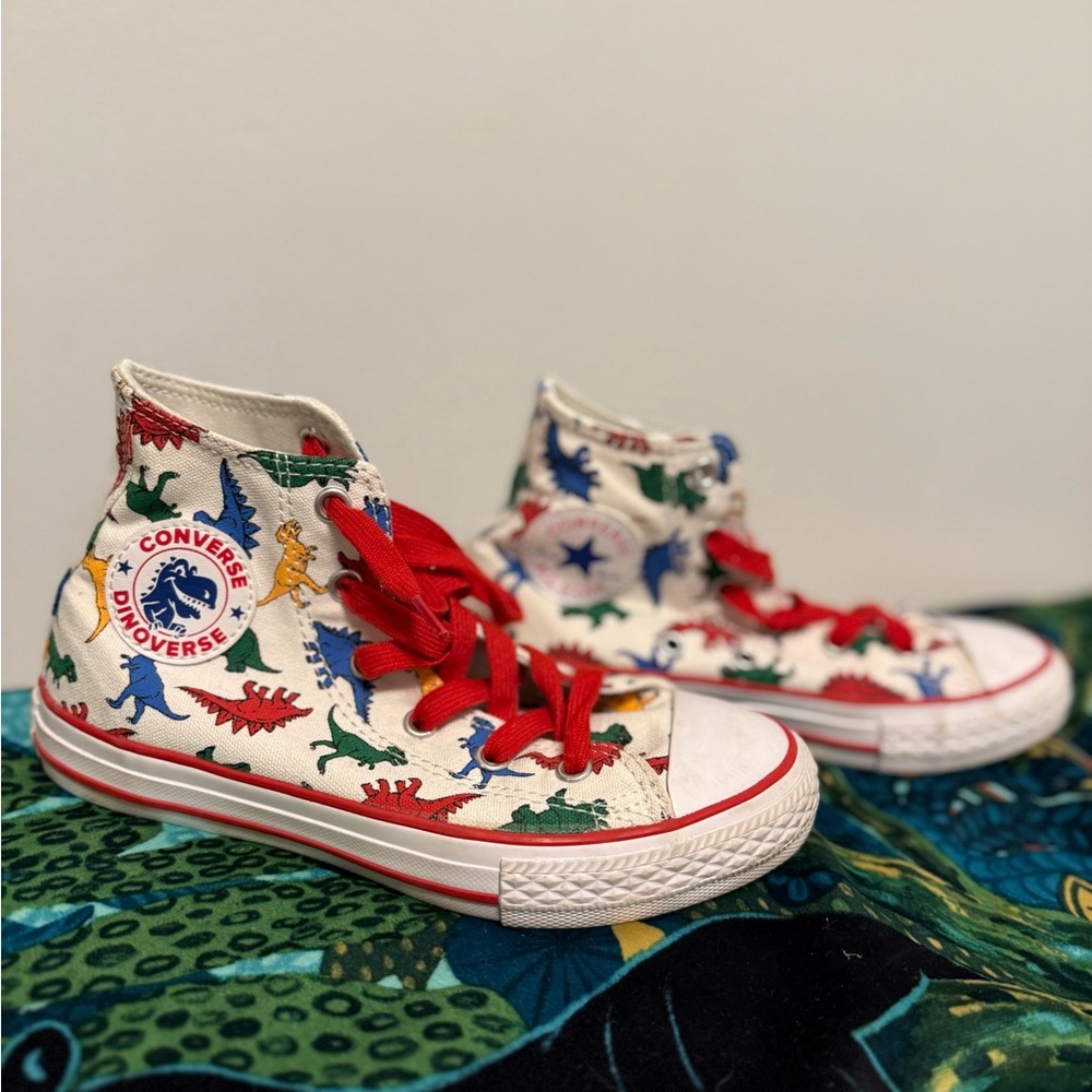 Rare find Converse Red and White Dinosaur High-Tops size 1